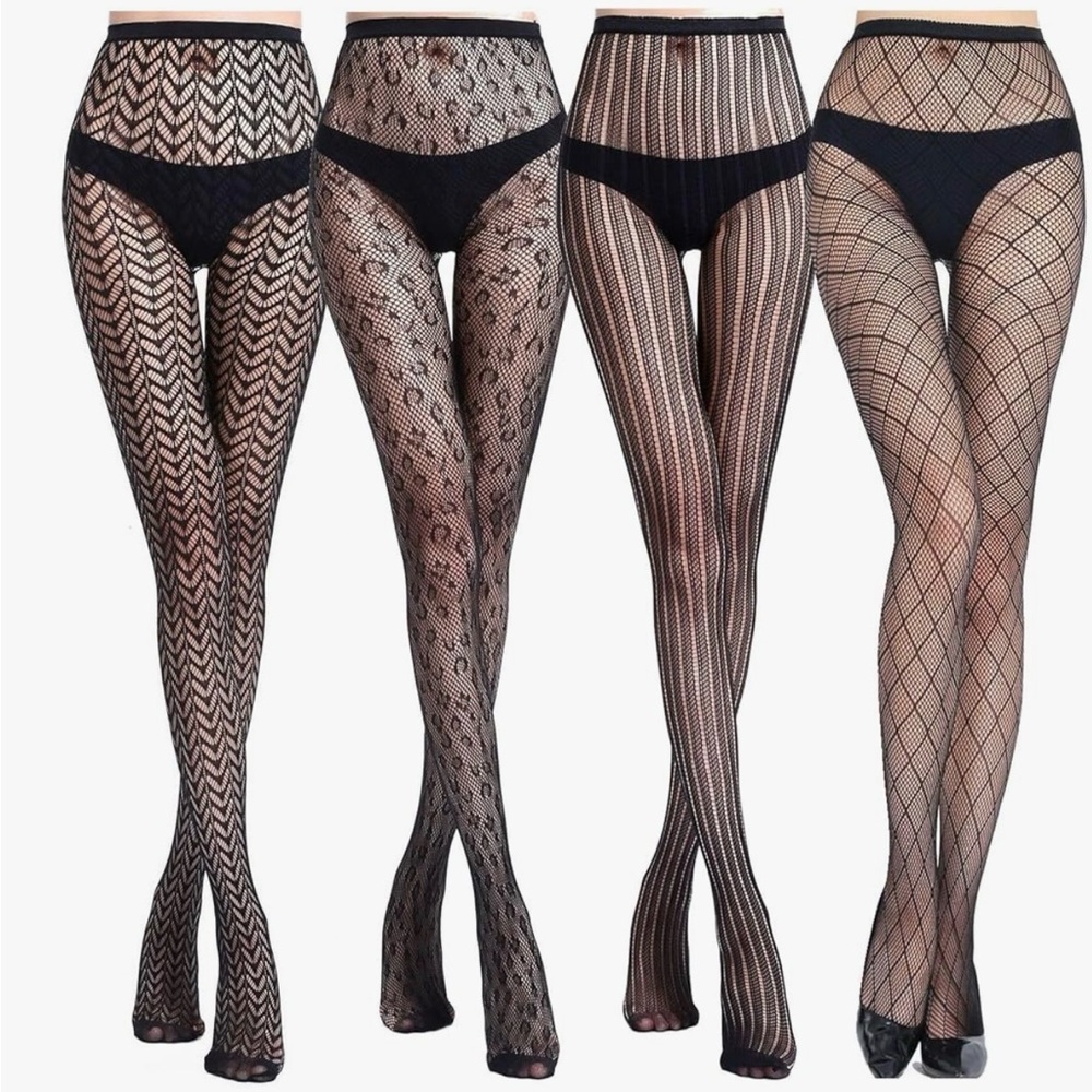 Stylish Black Patterned Tights Set